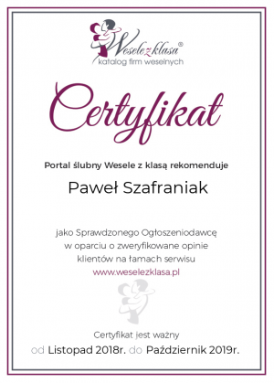 Certyfikat Wesele Z Klasą 2019